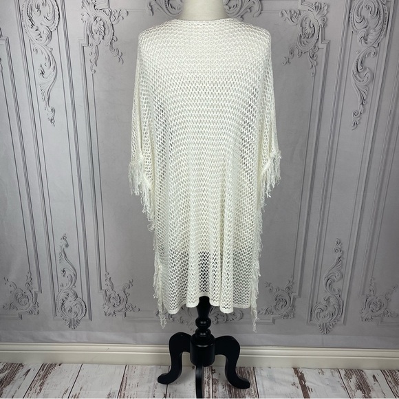 Breezy Knit Fringe Trim Poncho Swimsuit Coverup - Picture 9 of 10